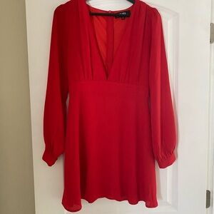 Lulu's Vibrant Red V-Neck Dress